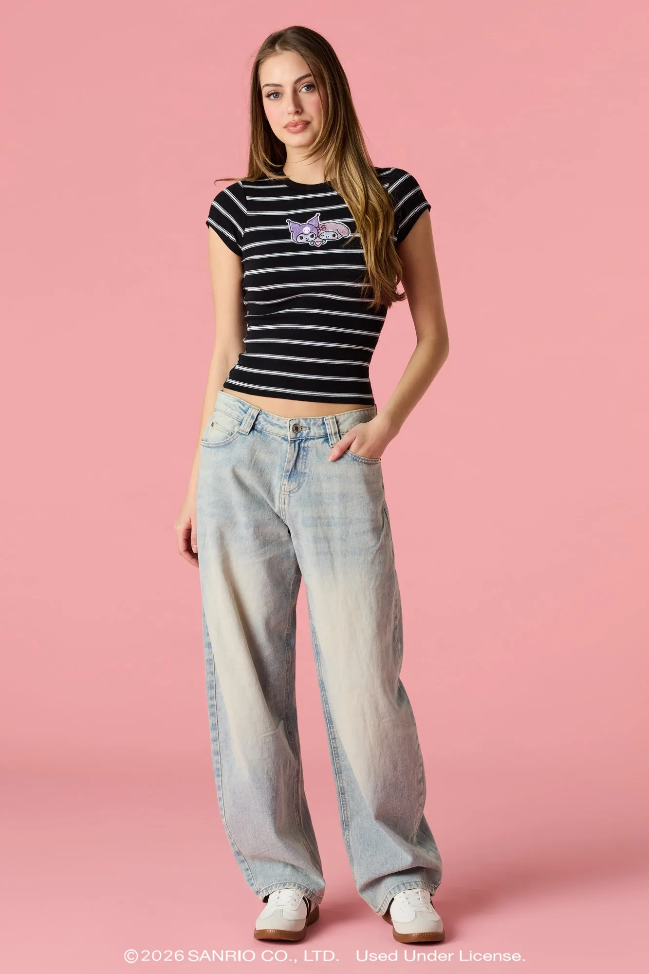 Kuromi™ & My Melody™ Embroidered Ribbed Classic T-Shirt sold by Urban Planet product image thumbnail 3