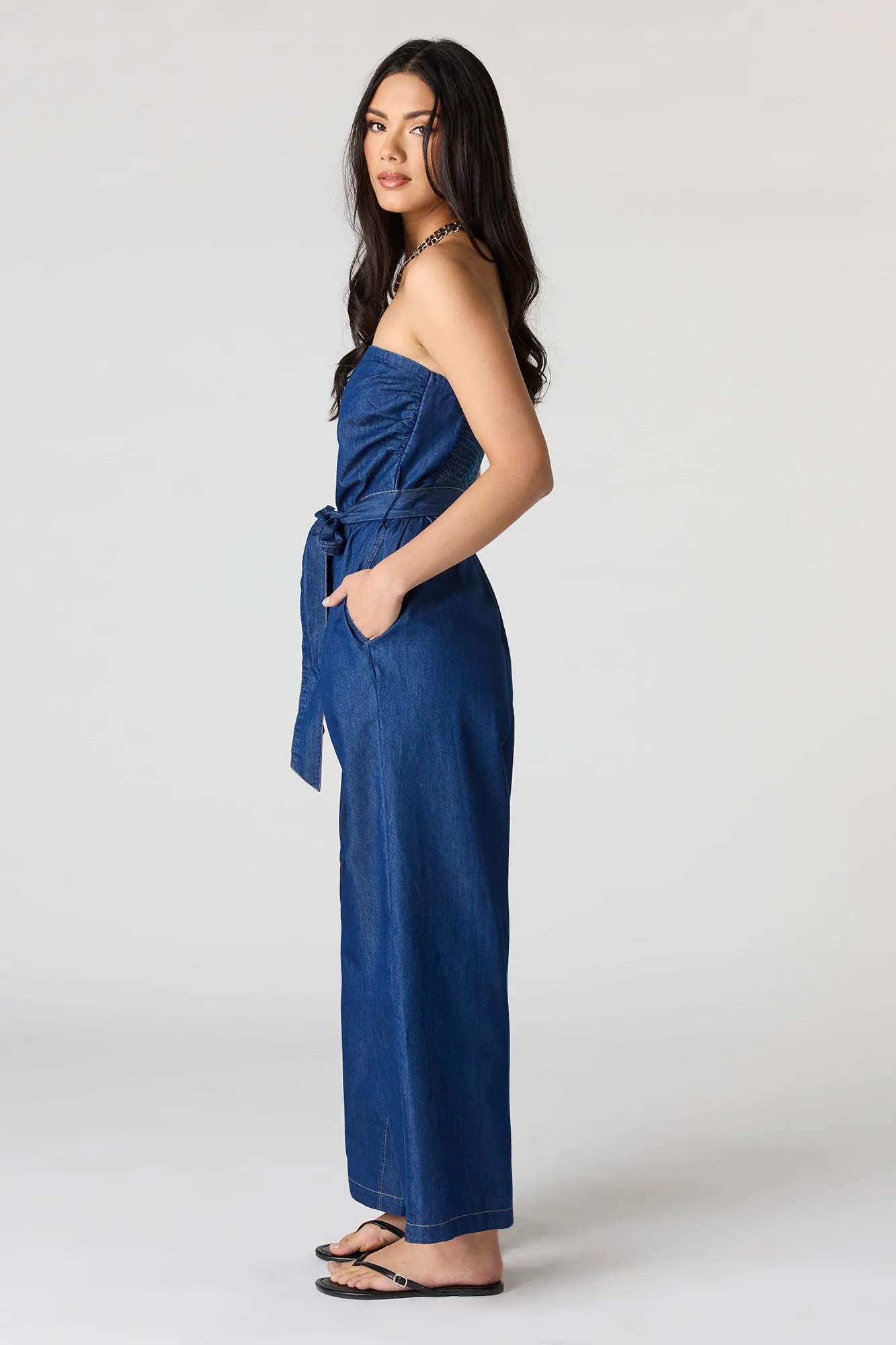 Denim Belted Strapless Jumpsuit sold by Urban Planet product image thumbnail 2