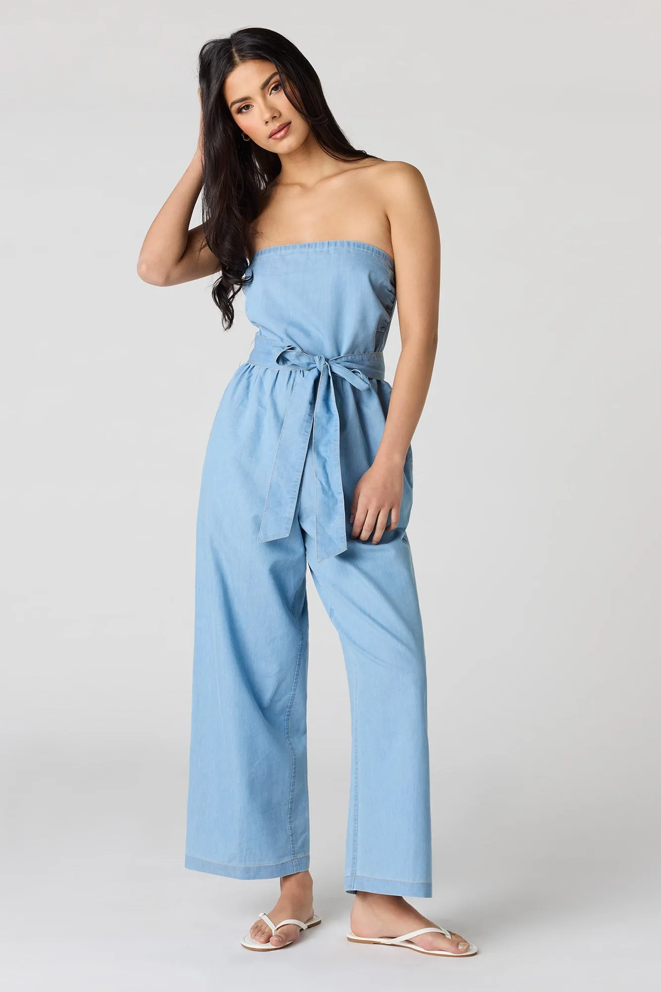 Denim Belted Strapless Jumpsuit sold by Urban Planet product image thumbnail 4