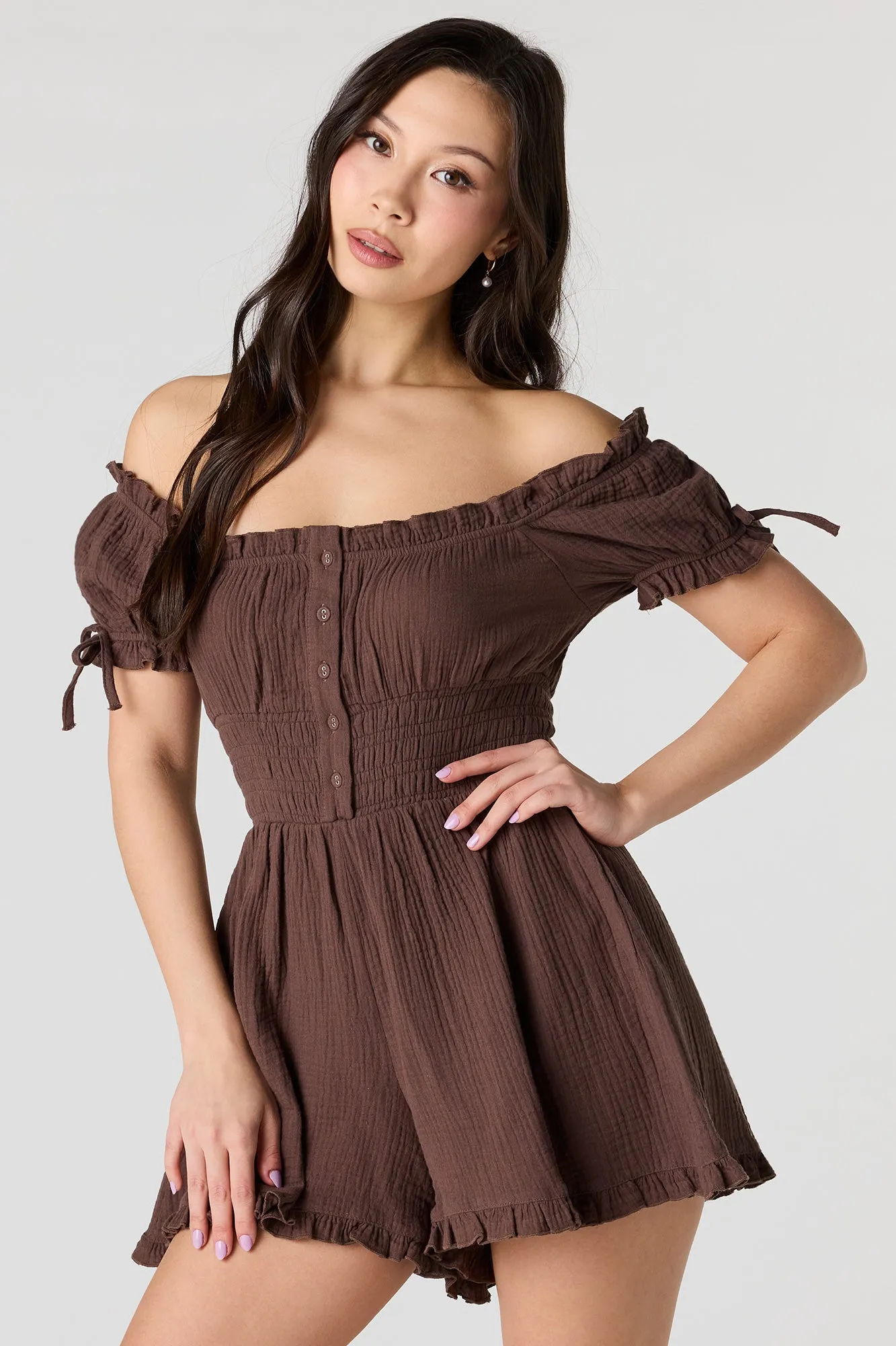 Textured Off Shoulder Romper sold by Urban Planet product image thumbnail 4