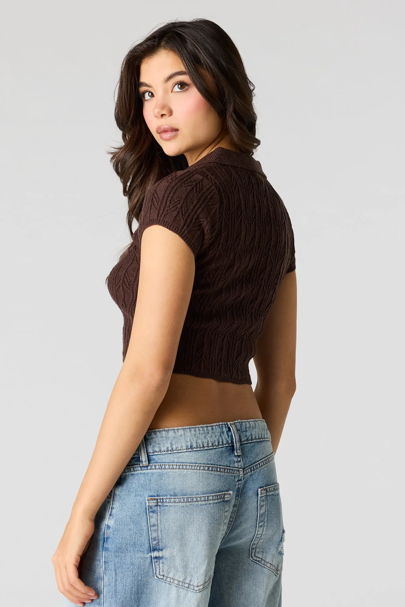 Crochet Button-Up Collared Top sold by Urban Planet product image thumbnail 5