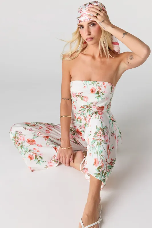 Floral Strapless Wide Leg Jumpsuit made by Urban Planet