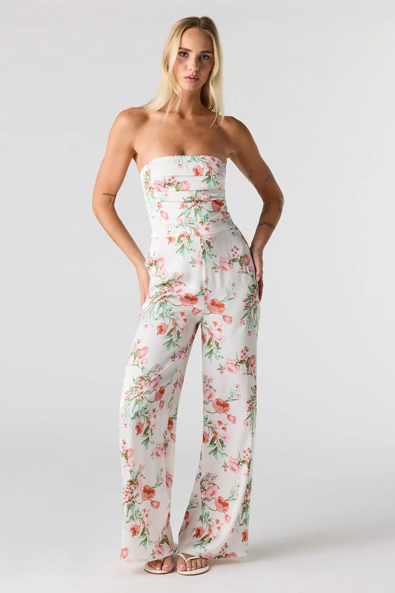 Floral Strapless Wide Leg Jumpsuit sold by Urban Planet product image thumbnail 4