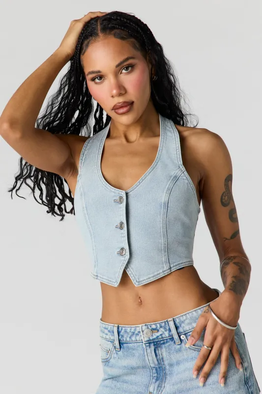 Button-Up Denim Vest made by Stitches