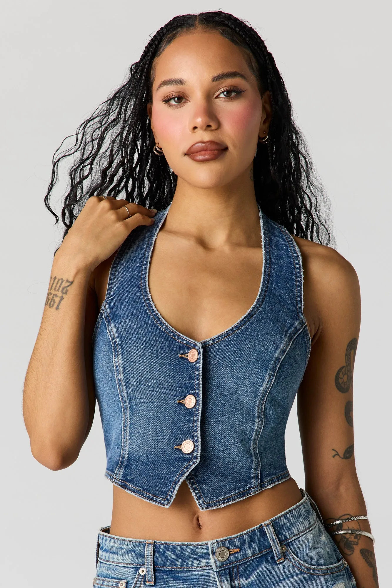 Button-Up Denim Vest sold by Urban Planet product image thumbnail 4