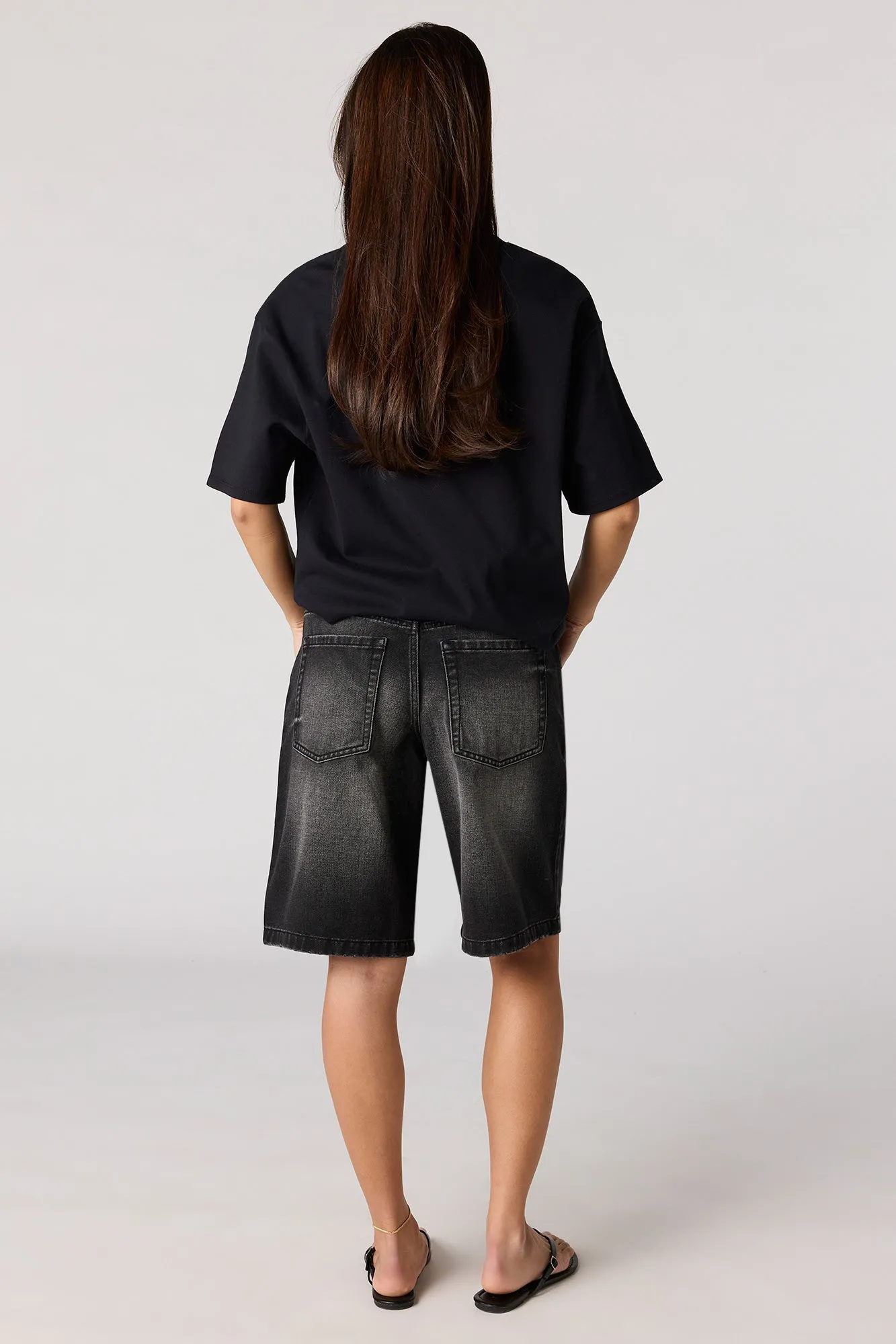 Low Rise Baggy Washed Black Jort sold by Urban Planet product image thumbnail 3