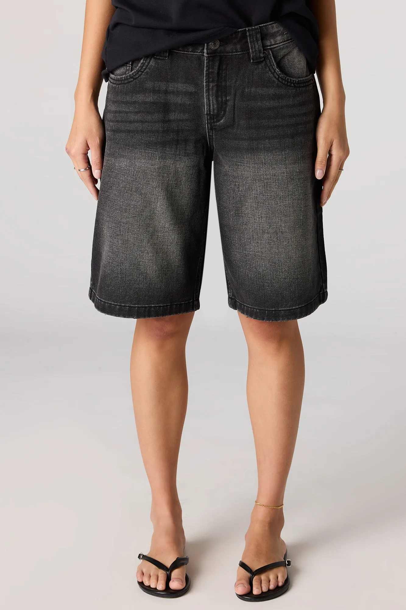 Low Rise Baggy Washed Black Jort sold by Urban Planet product image thumbnail 2