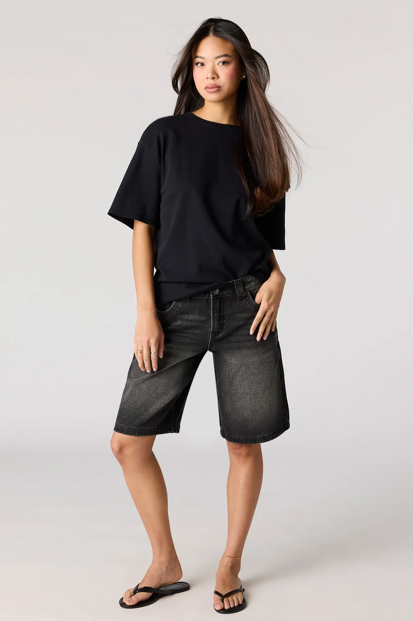 Low Rise Baggy Washed Black Jort sold by Urban Planet