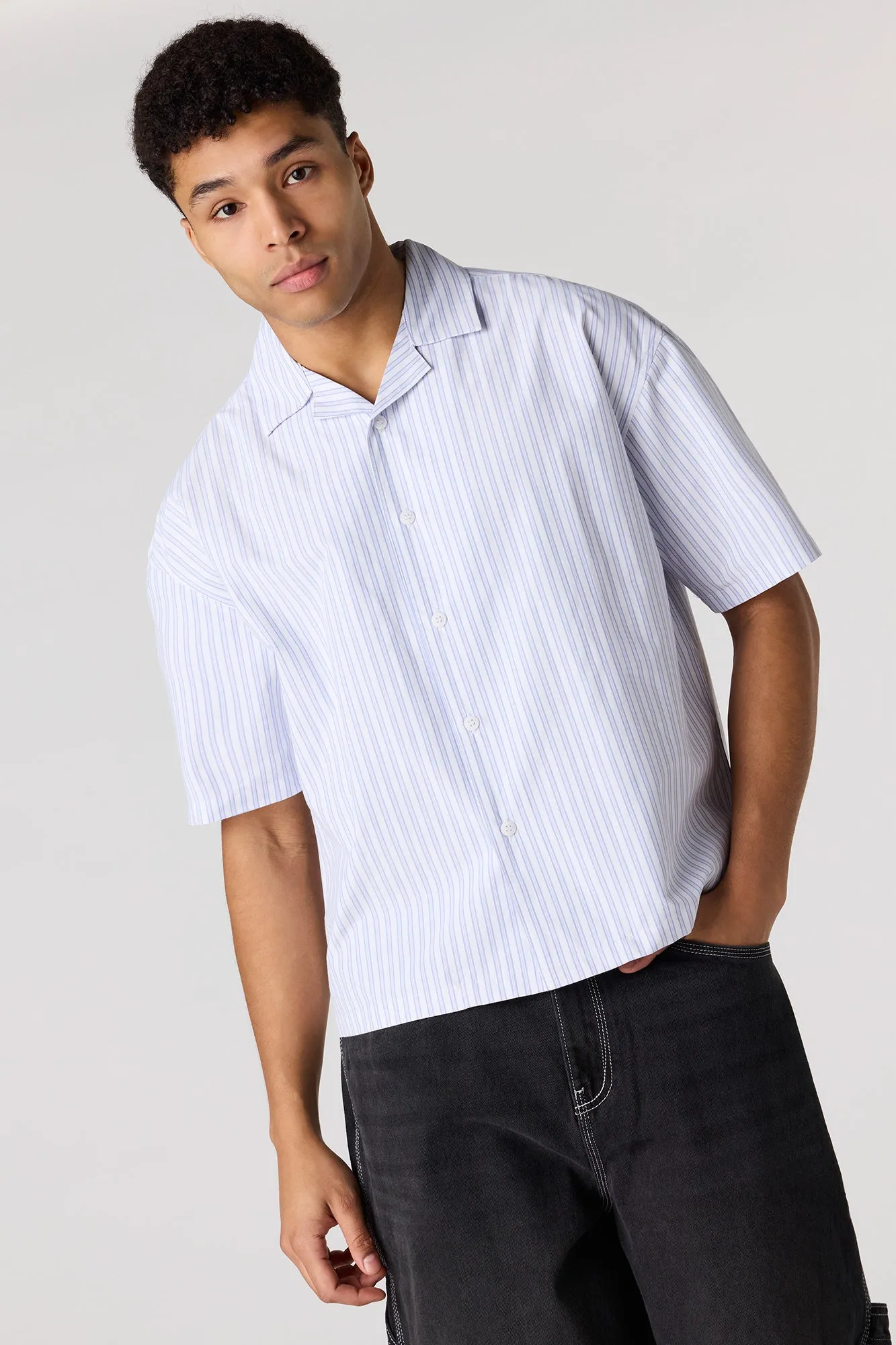 Poplin Striped Button-Up Collared Boxy Top sold by Urban Planet product image thumbnail 4