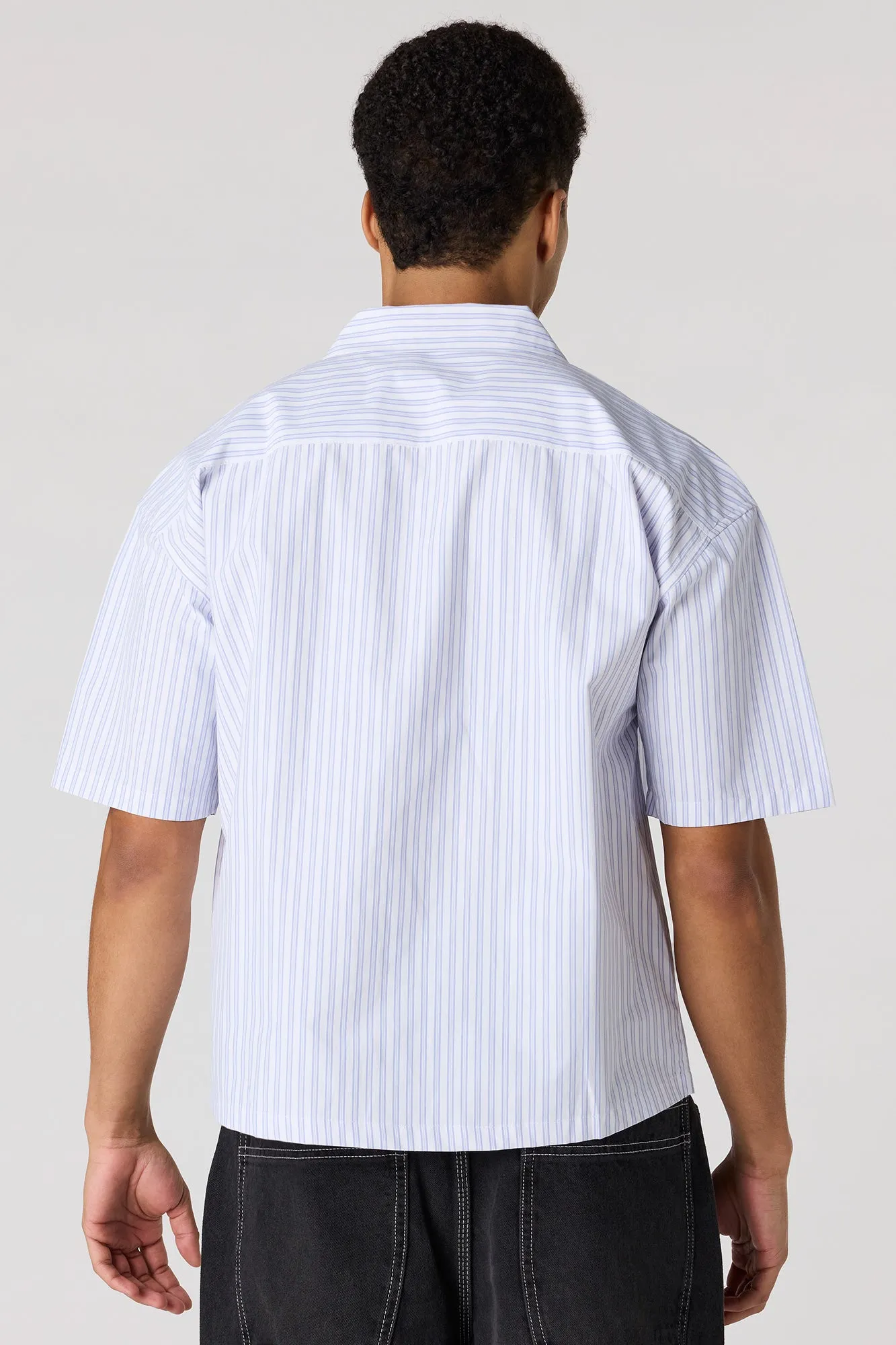 Poplin Striped Button-Up Collared Boxy Top sold by Urban Planet product image thumbnail 5