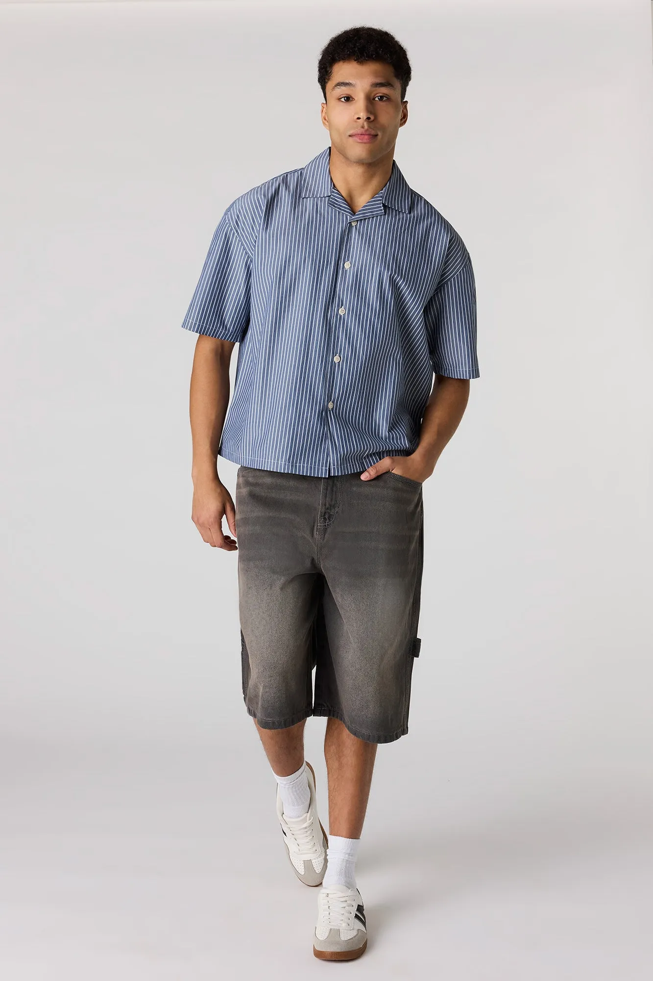 Poplin Striped Button-Up Collared Boxy Top sold by Urban Planet product image thumbnail 3