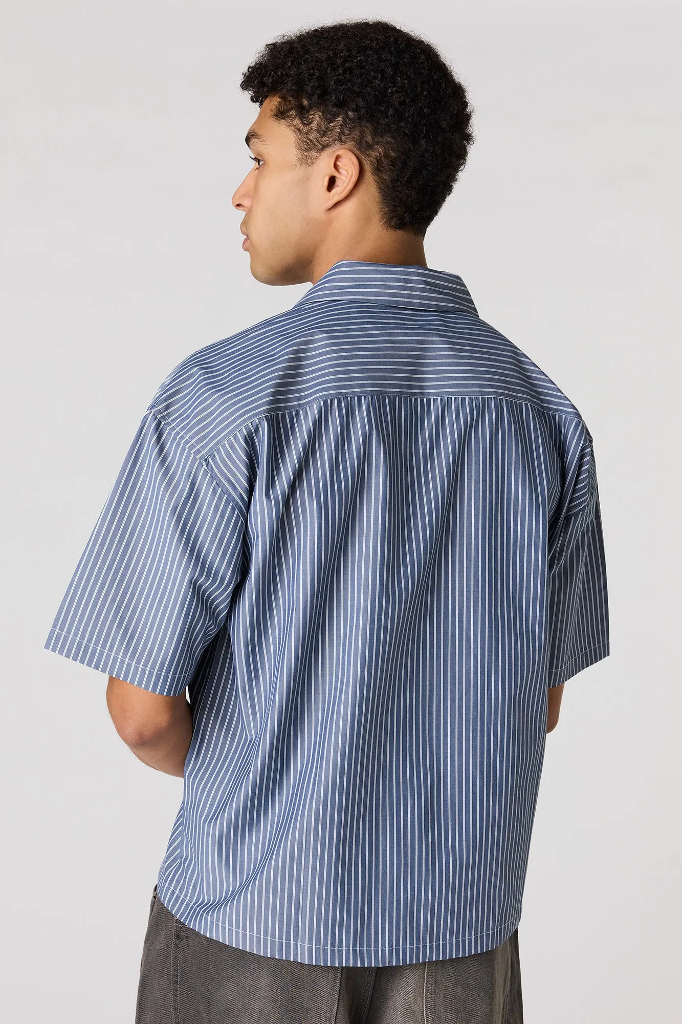 Poplin Striped Button-Up Collared Boxy Top sold by Urban Planet product image thumbnail 2