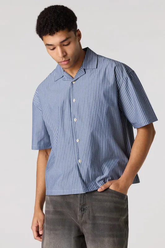 Poplin Striped Button-Up Collared Boxy Top made by Urban Planet