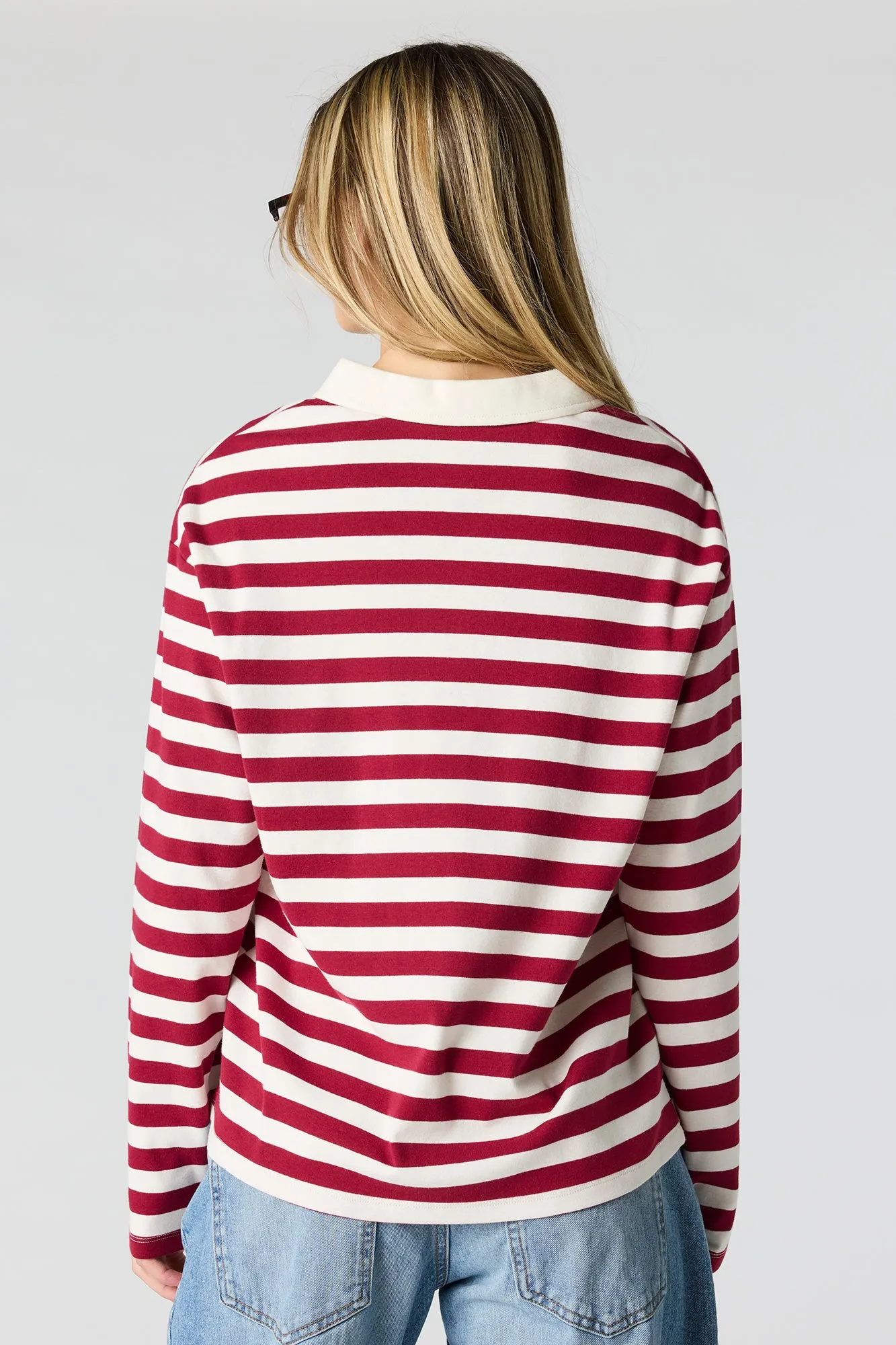 Luxe Heavy Cotton Striped Rugby Polo sold by Urban Planet product image thumbnail 2