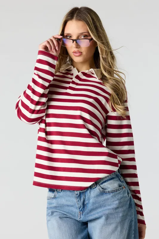 Luxe Heavy Cotton Striped Rugby Polo made by Stitches