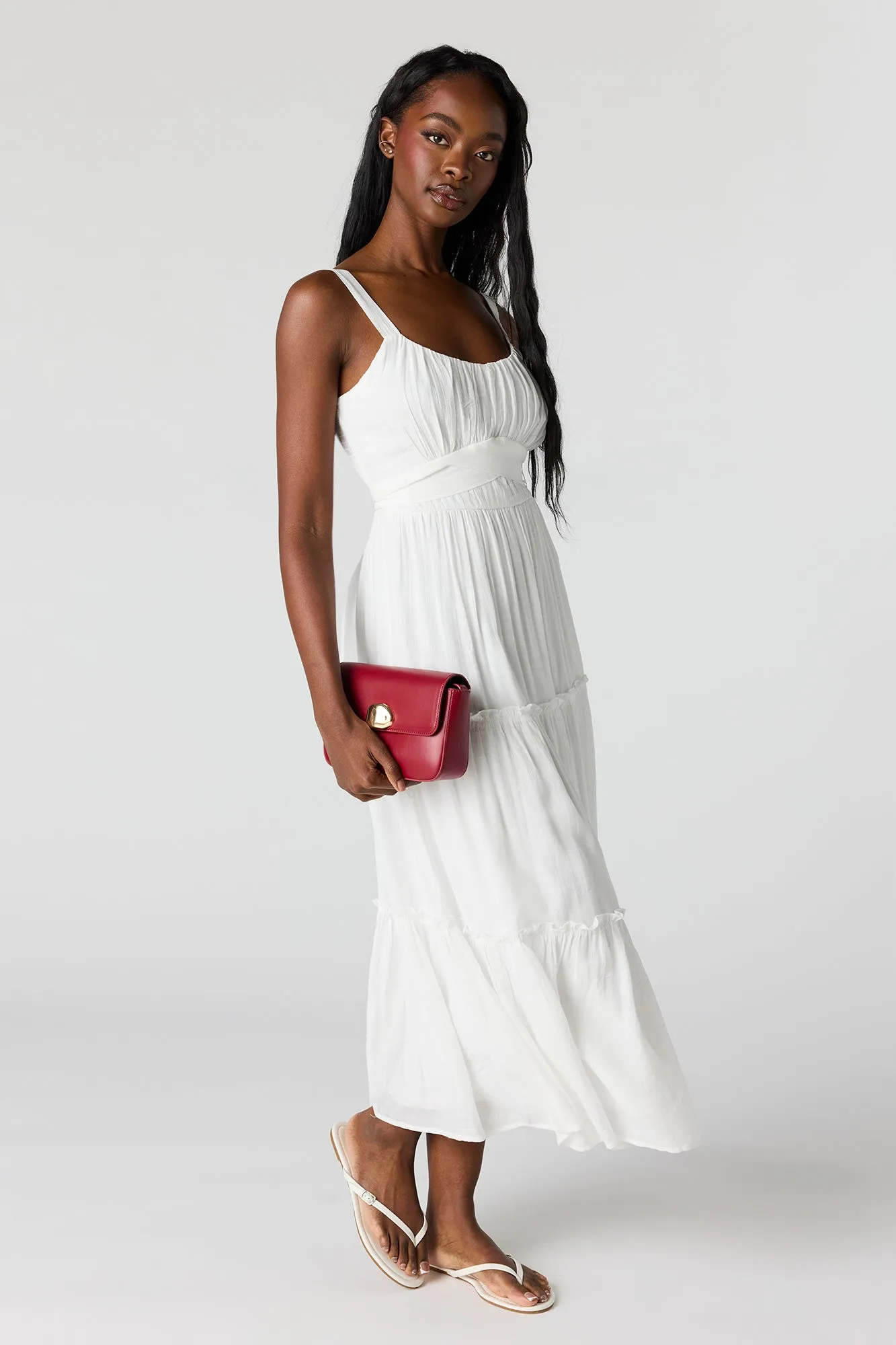 Tie Waist Tiered Midi Dress sold by Urban Planet