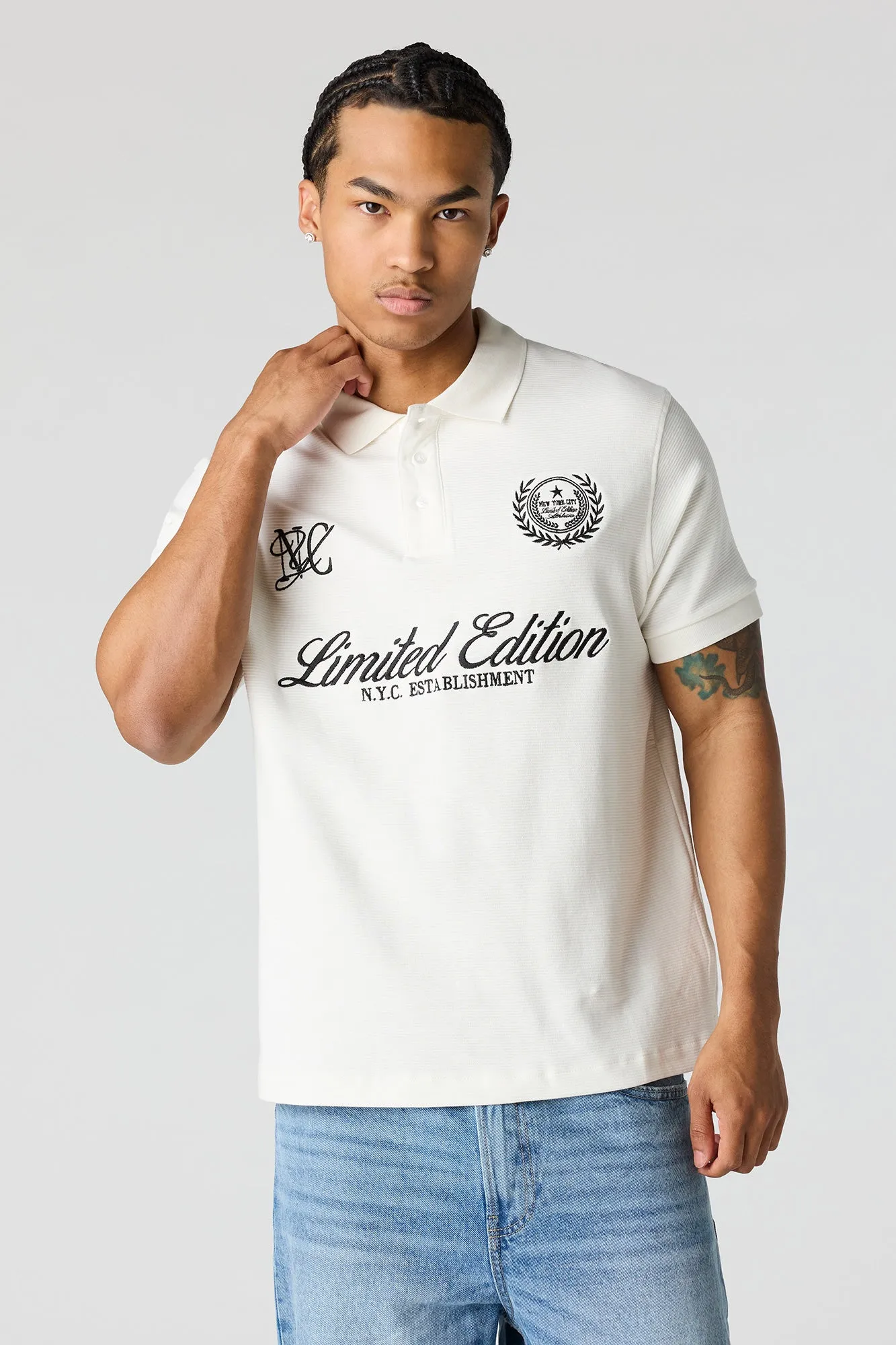 Embroidered Ribbed Polo sold by Urban Planet