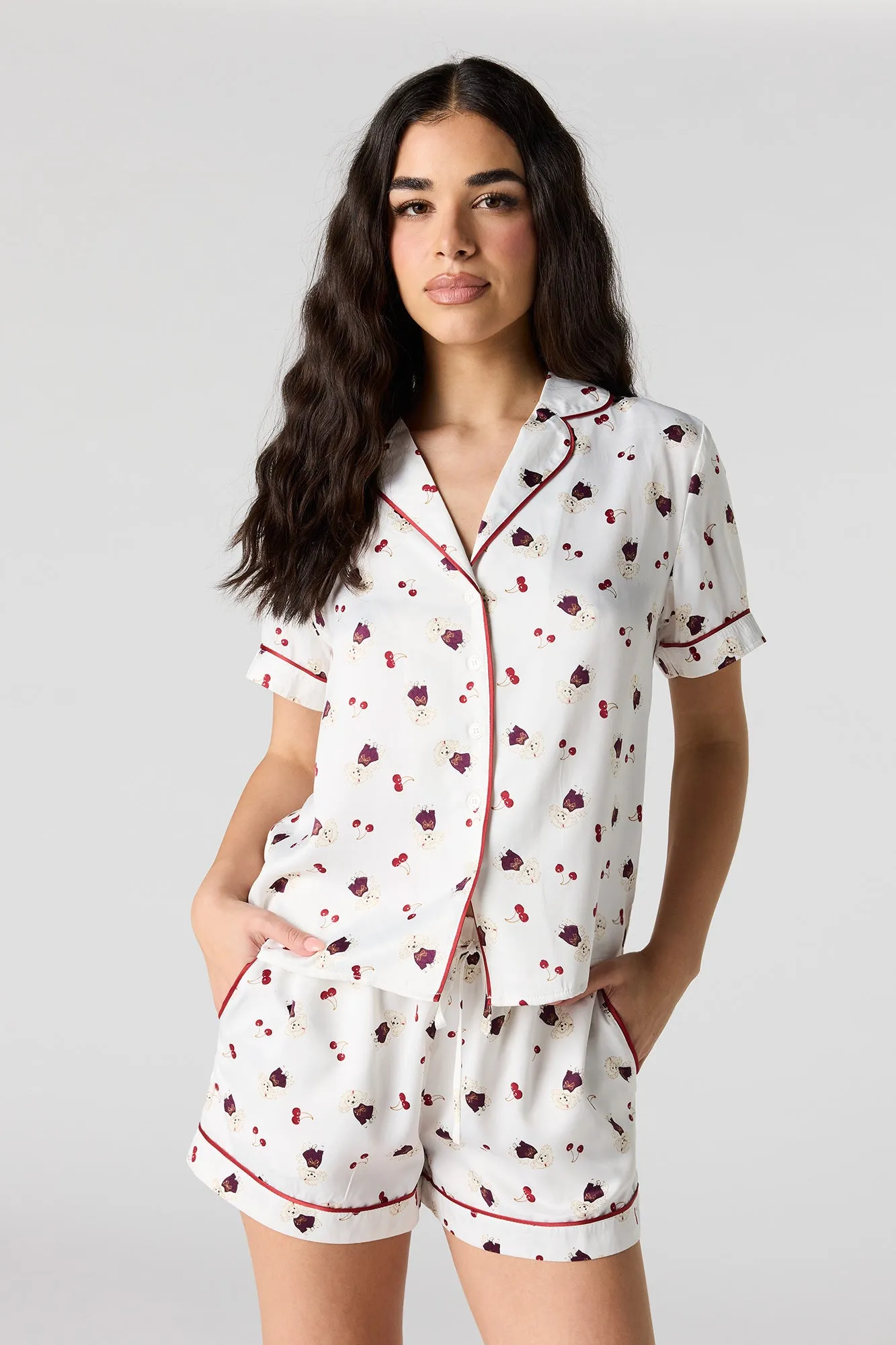 Button-Up Top & Short Pajama Set sold by Urban Planet product image thumbnail 5