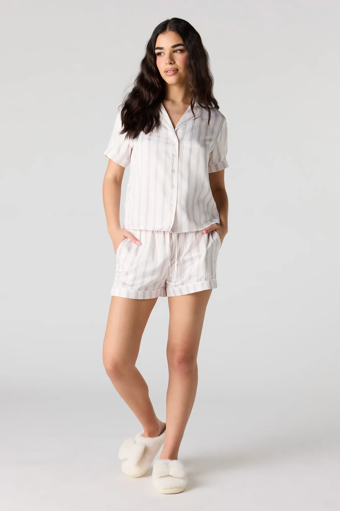 Button-Up Top & Short Pajama Set sold by Urban Planet product image thumbnail 3
