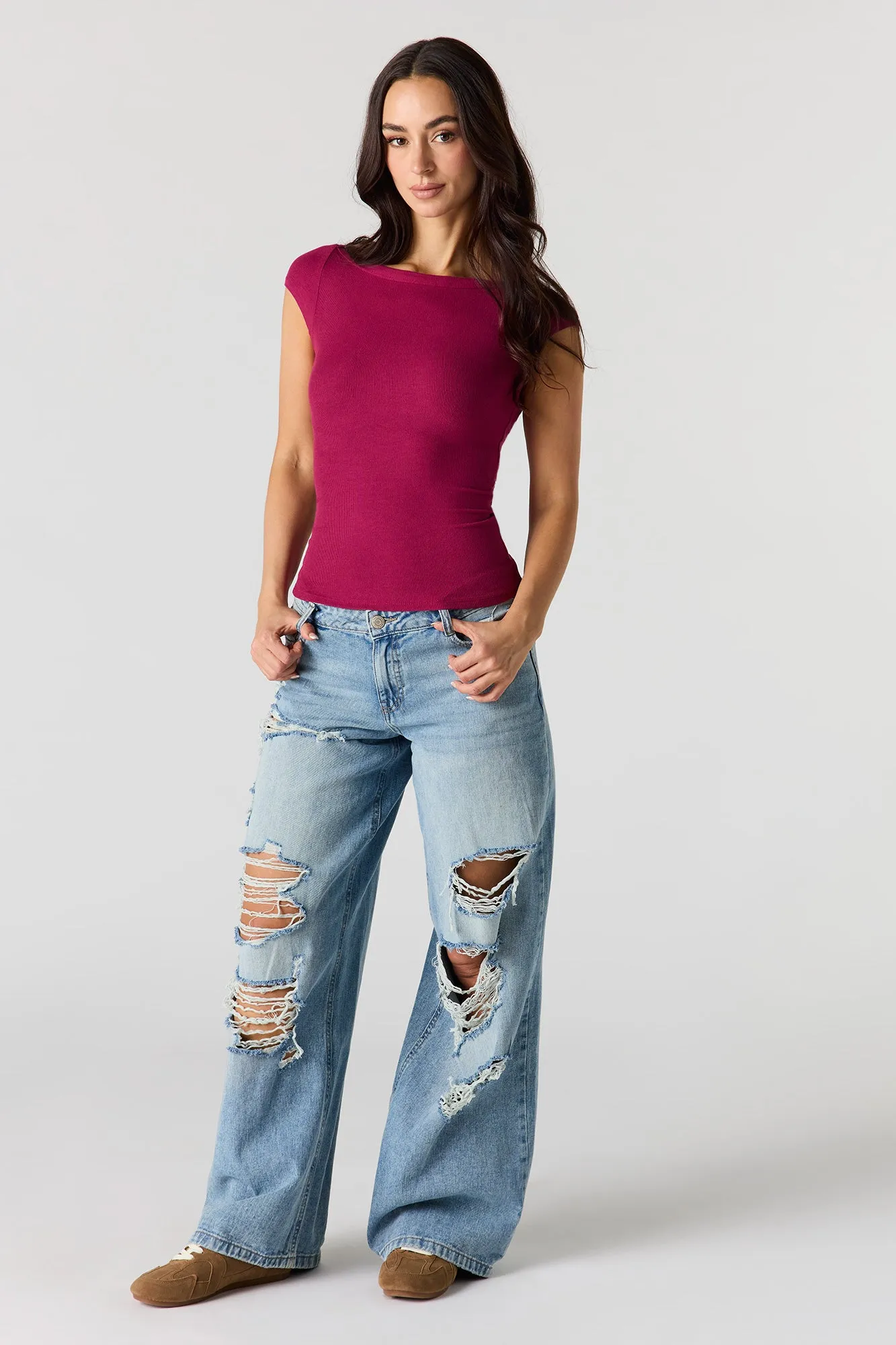 Ribbed Boat Neck Top sold by Urban Planet product image thumbnail 3