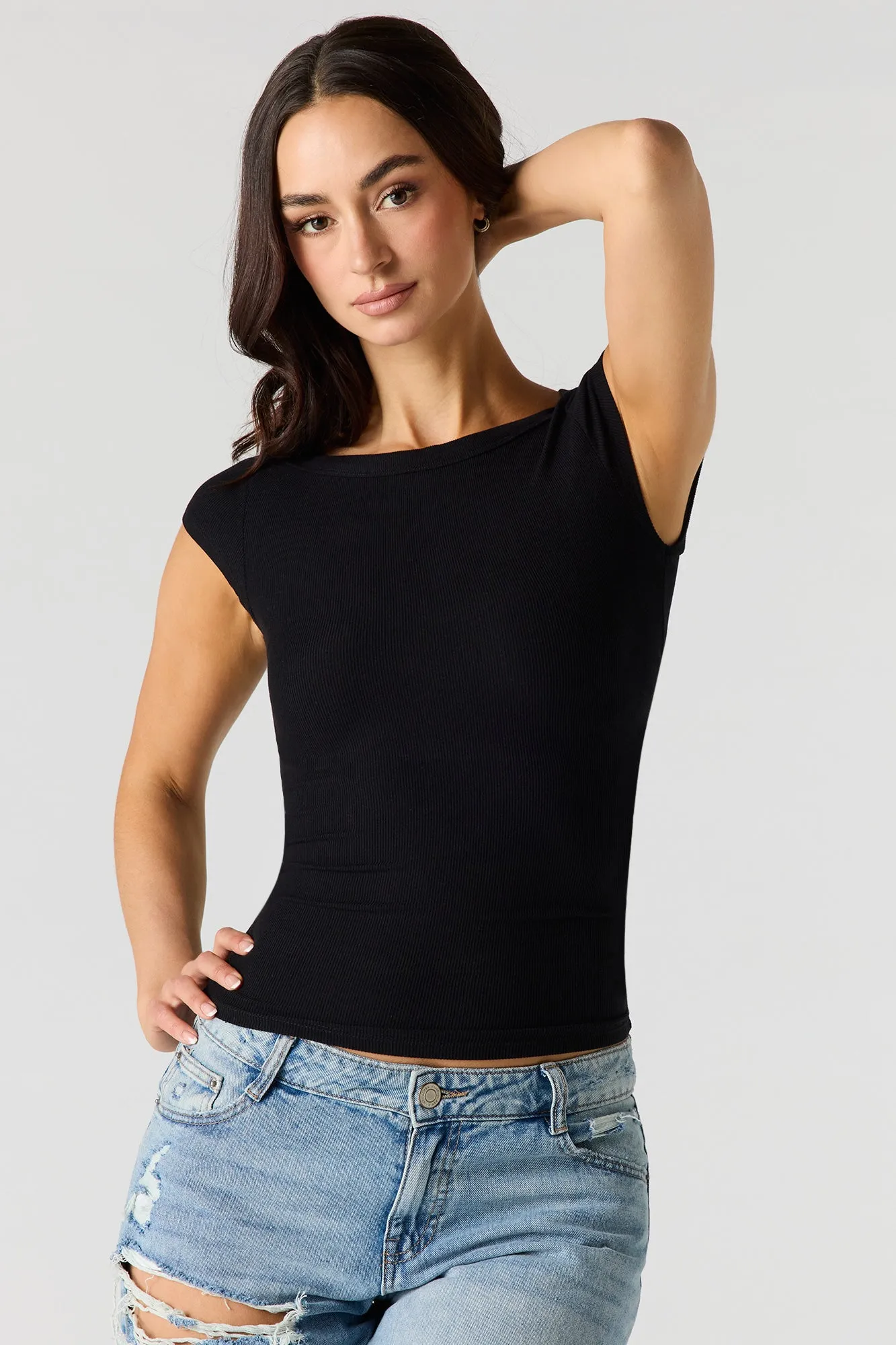 Ribbed Boat Neck Top sold by Urban Planet product image thumbnail 4