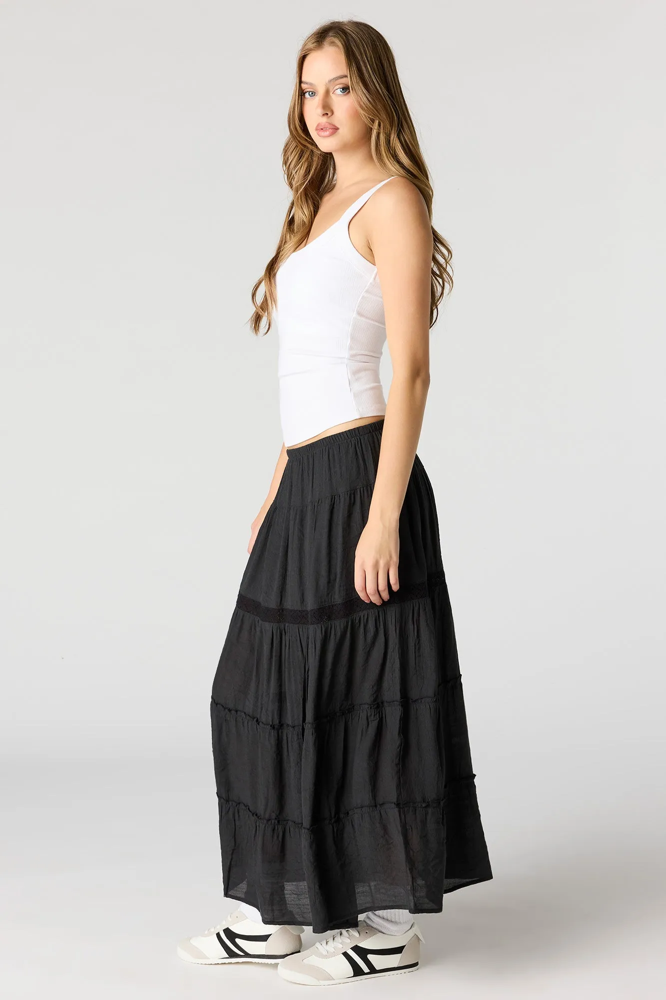 Crochet Detail Tiered Slit Maxi Skirt sold by Urban Planet product image thumbnail 5