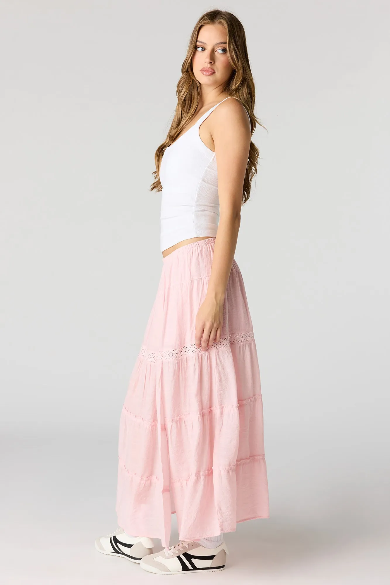 Crochet Detail Tiered Slit Maxi Skirt sold by Urban Planet product image thumbnail 2