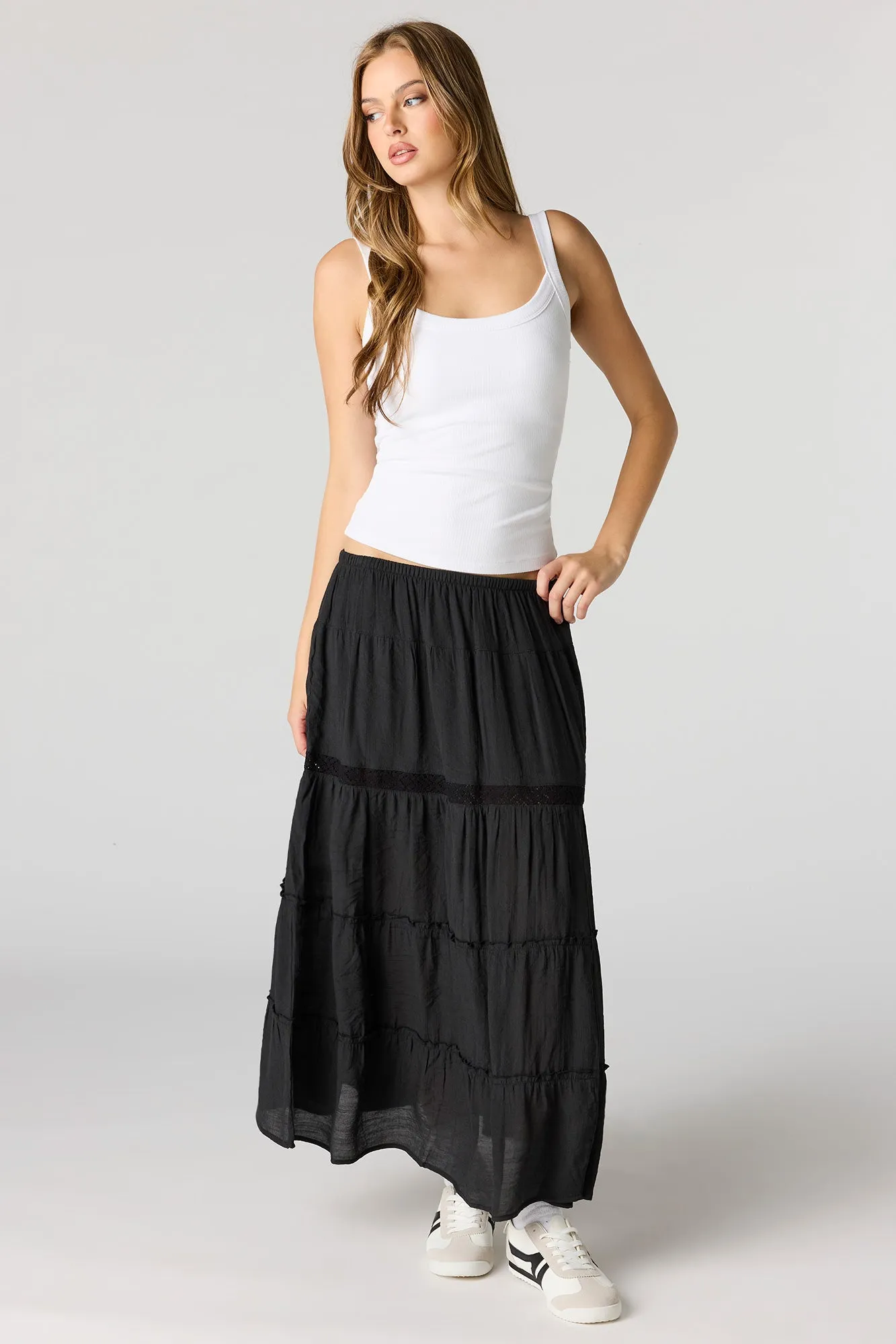 Crochet Detail Tiered Slit Maxi Skirt sold by Urban Planet product image thumbnail 4