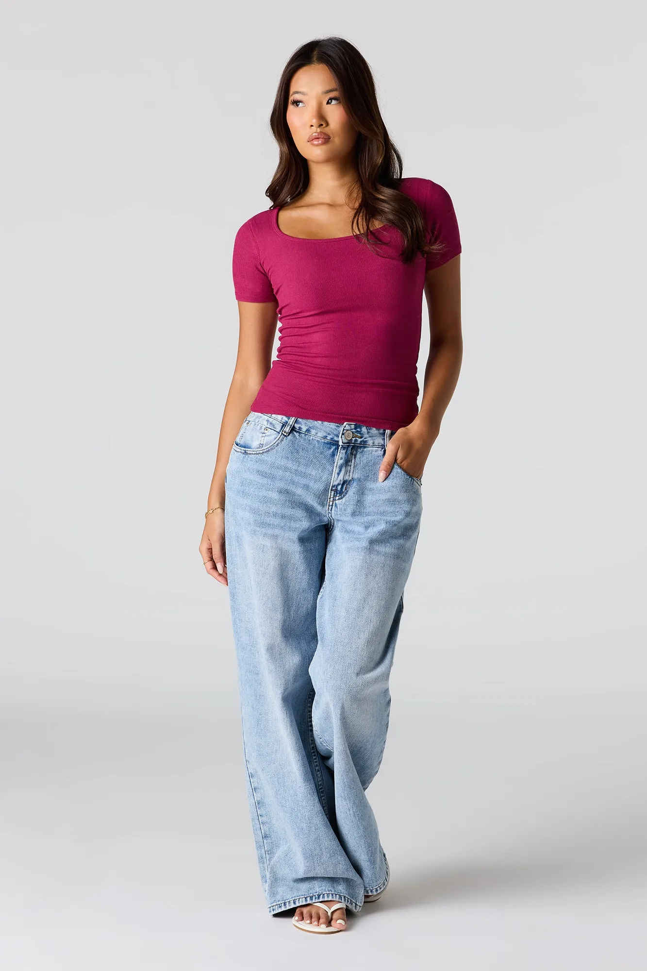 Ribbed Scoop Neck T-Shirt sold by Urban Planet product image thumbnail 3