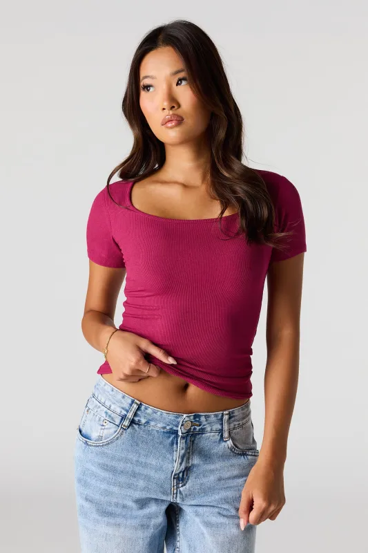 Ribbed Scoop Neck T-Shirt made by Urban Planet