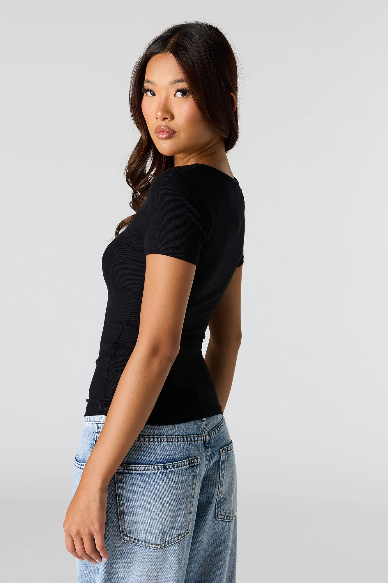 Ribbed Scoop Neck T-Shirt sold by Urban Planet product image thumbnail 5