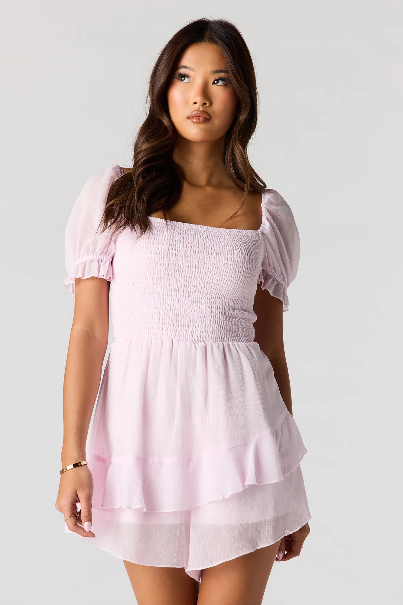 Chiffon Smocked Puff Sleeve Mini Dress sold by Urban Planet product image thumbnail 5
