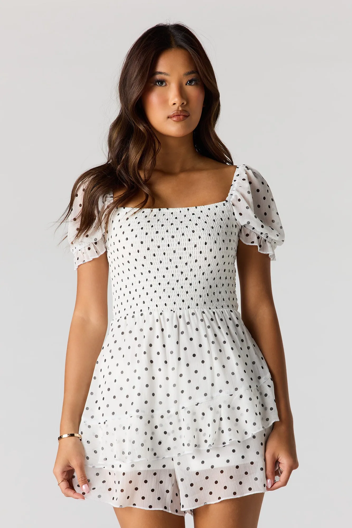 Chiffon Smocked Puff Sleeve Mini Dress sold by Urban Planet product image thumbnail 4