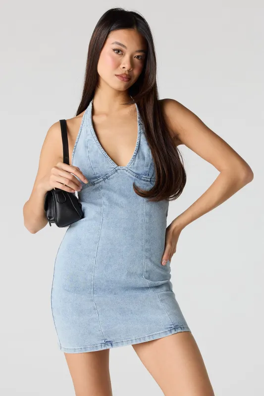 Stretch Denim Halter Mini Dress made by Stitches