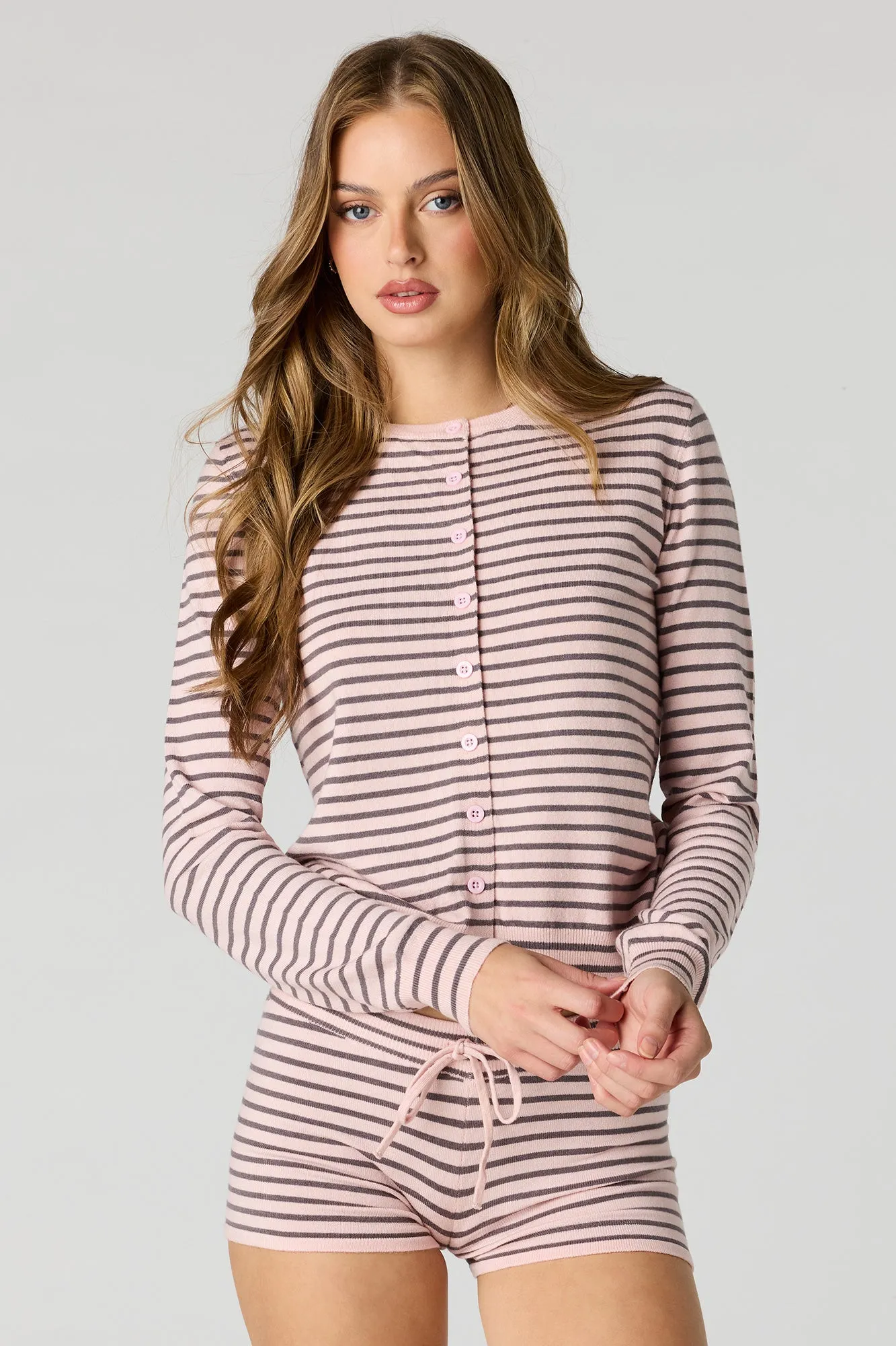 Button-Up Cardigan & Knit Short Set sold by Urban Planet product image thumbnail 2
