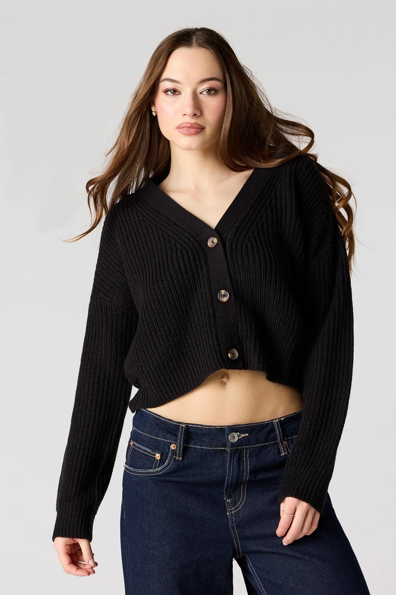 Ribbed Knit Button-Up Cardigan sold by Urban Planet product image thumbnail 4