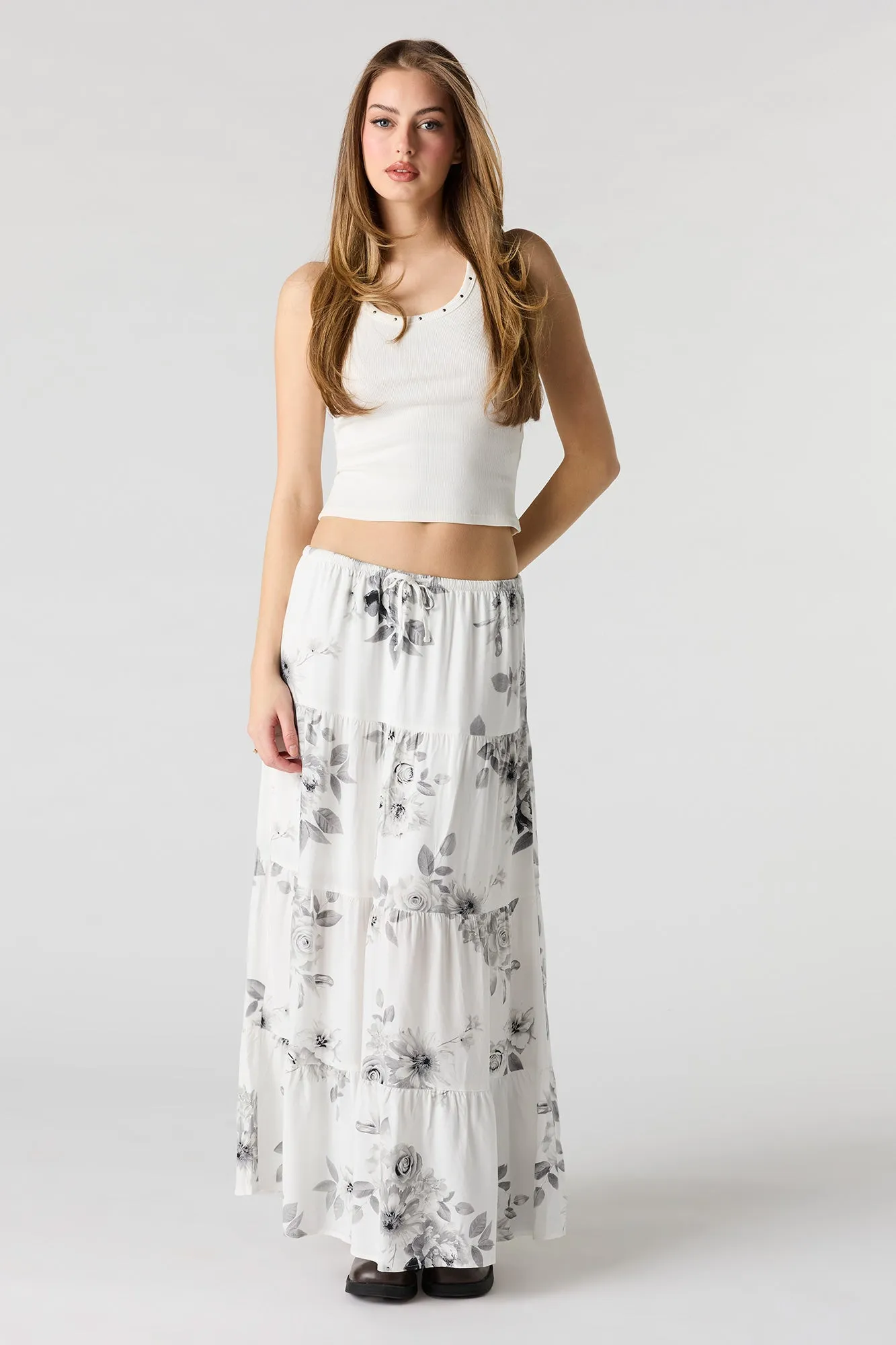 Drawstring Tiered Maxi Skirt sold by Urban Planet