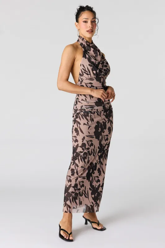 Mesh Cowl Neck Maxi Halter Dress made by Urban Planet