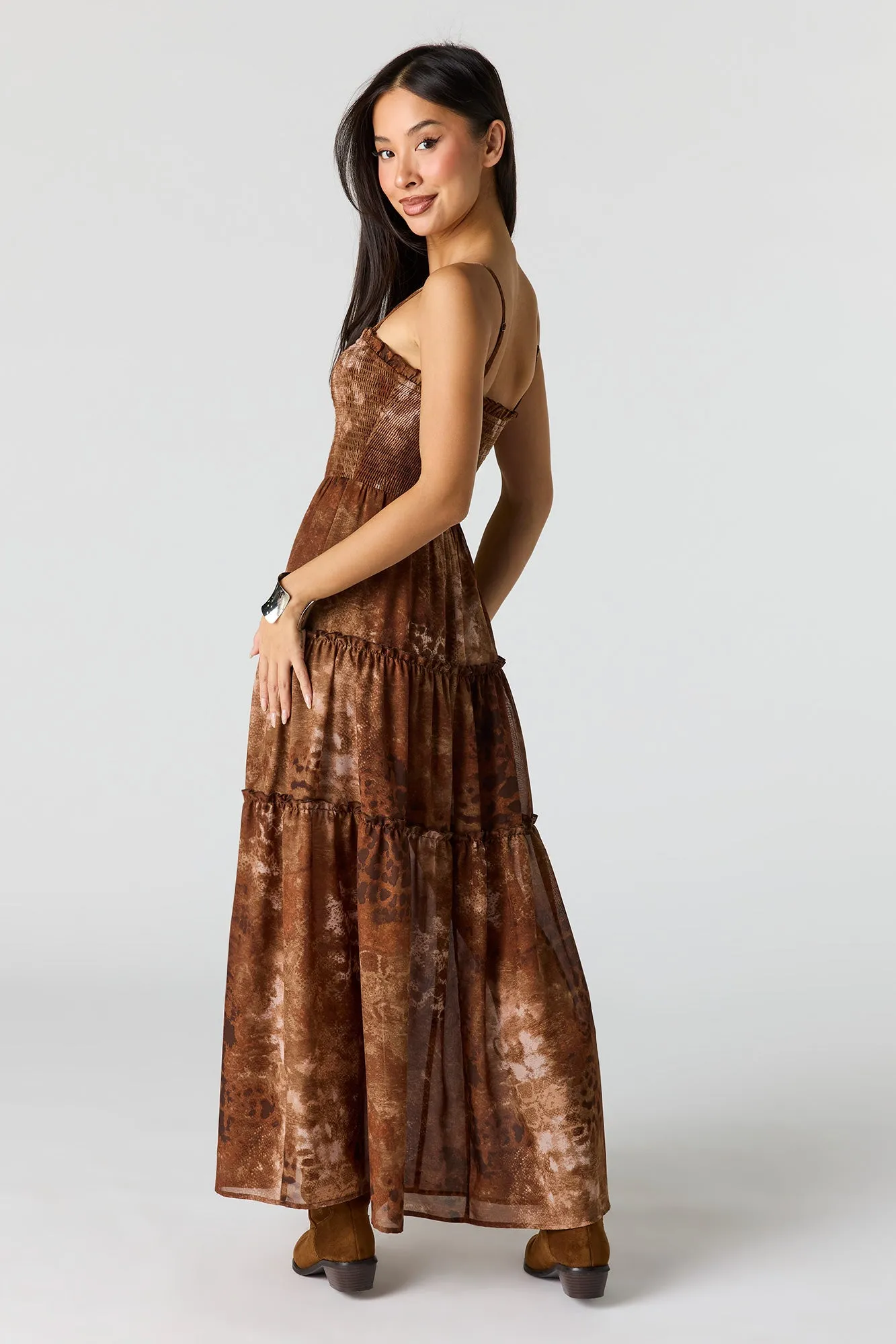 Chiffon Smocked Tiered Slit Maxi Dress sold by Urban Planet product image thumbnail 3