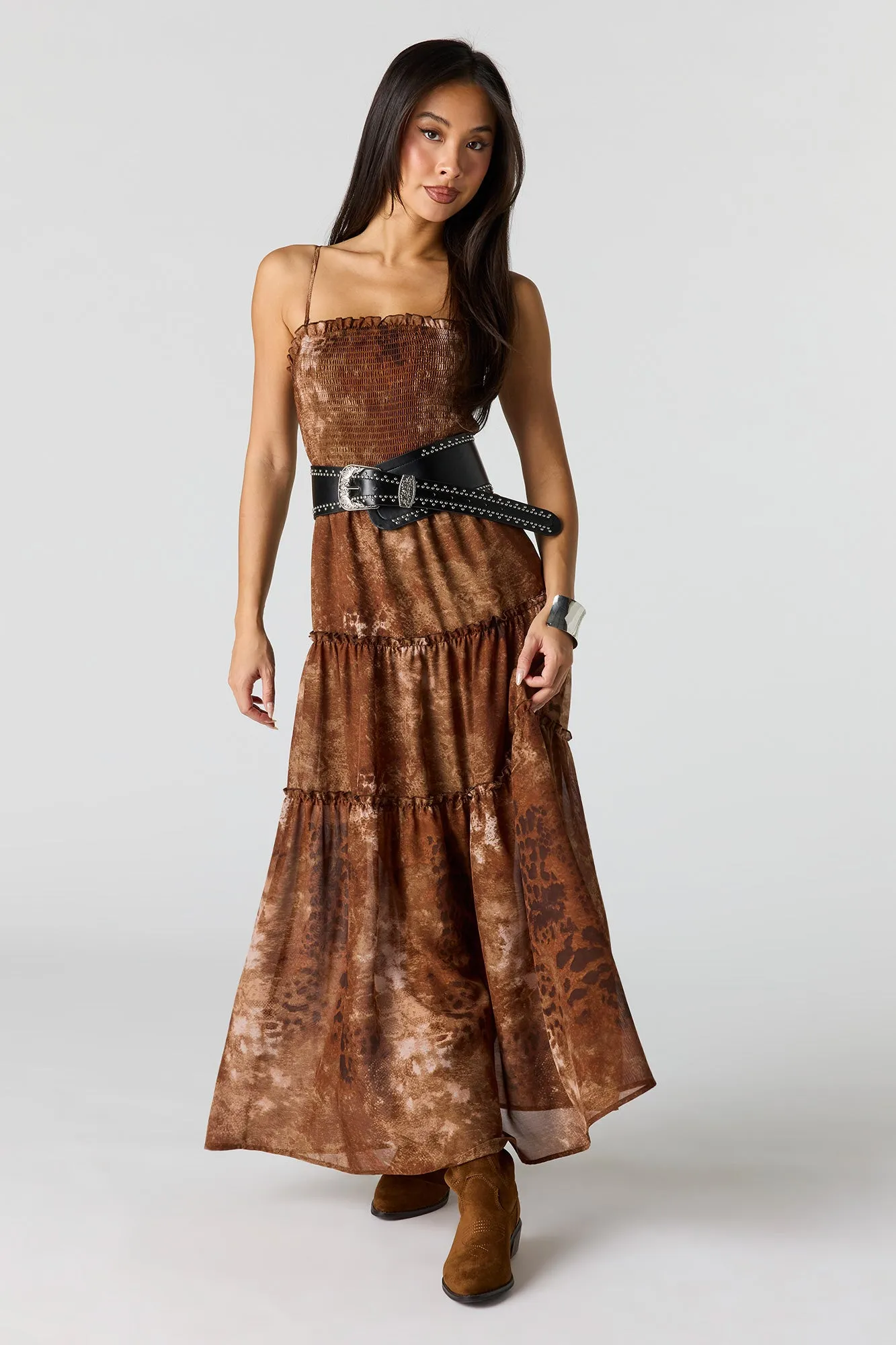 Chiffon Smocked Tiered Slit Maxi Dress sold by Urban Planet product image thumbnail 4