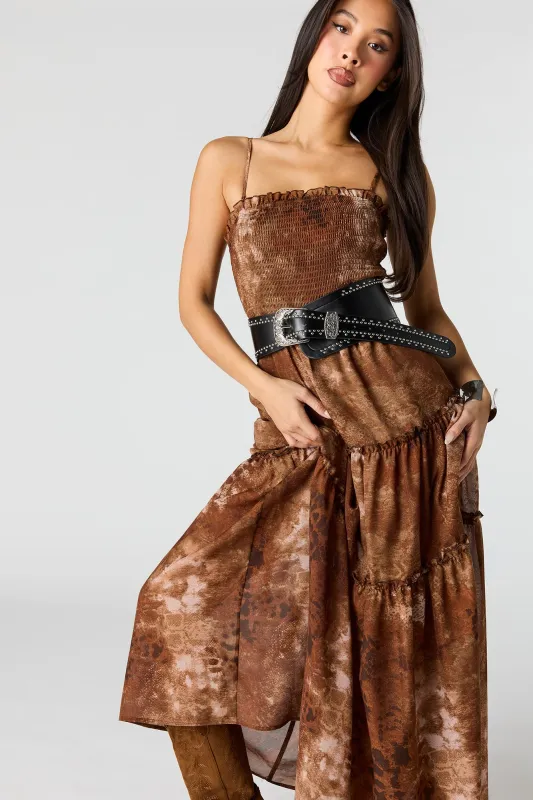 Chiffon Smocked Tiered Slit Maxi Dress made by Urban Planet