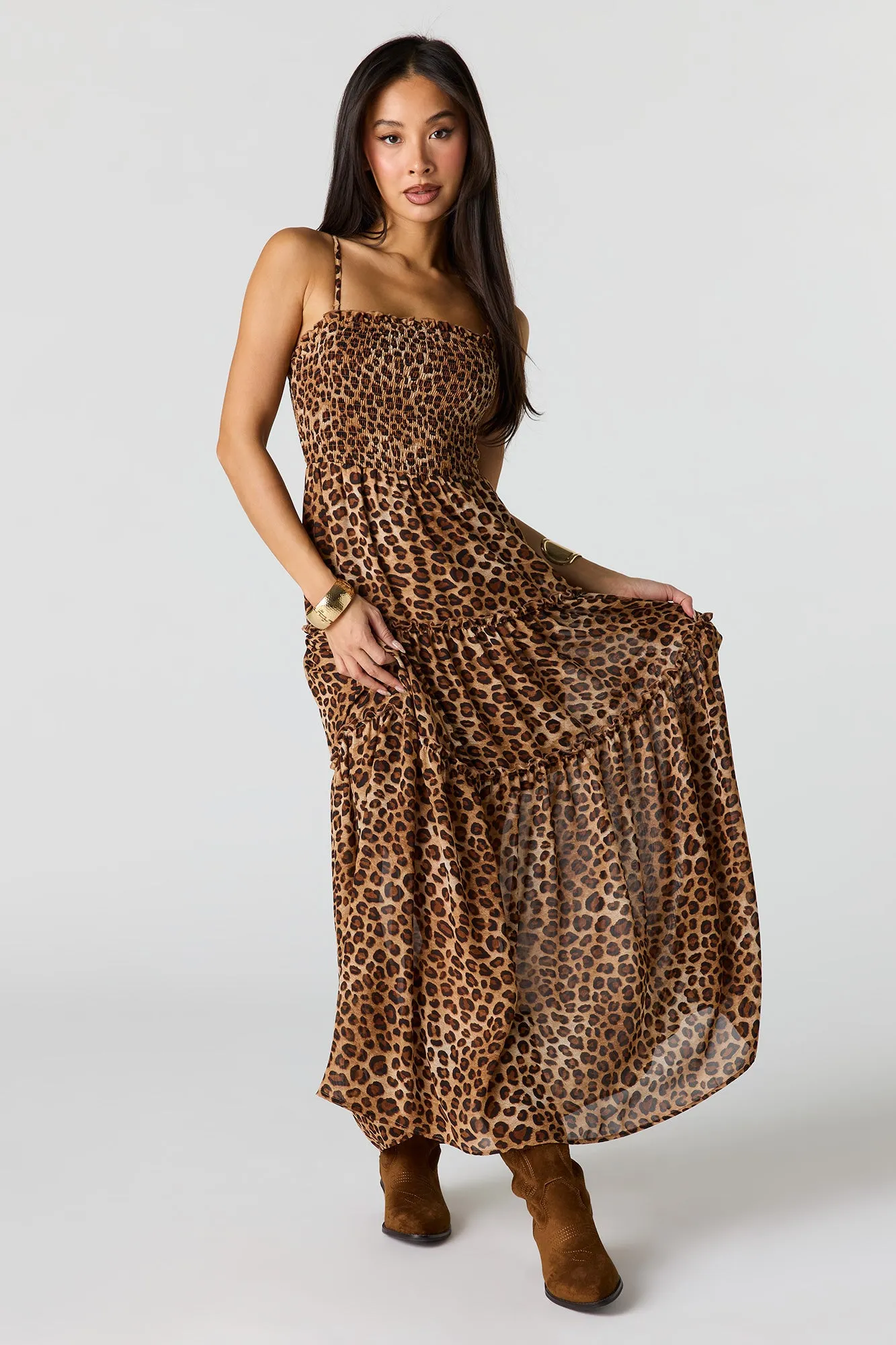 Chiffon Smocked Tiered Slit Maxi Dress sold by Urban Planet product image thumbnail 5