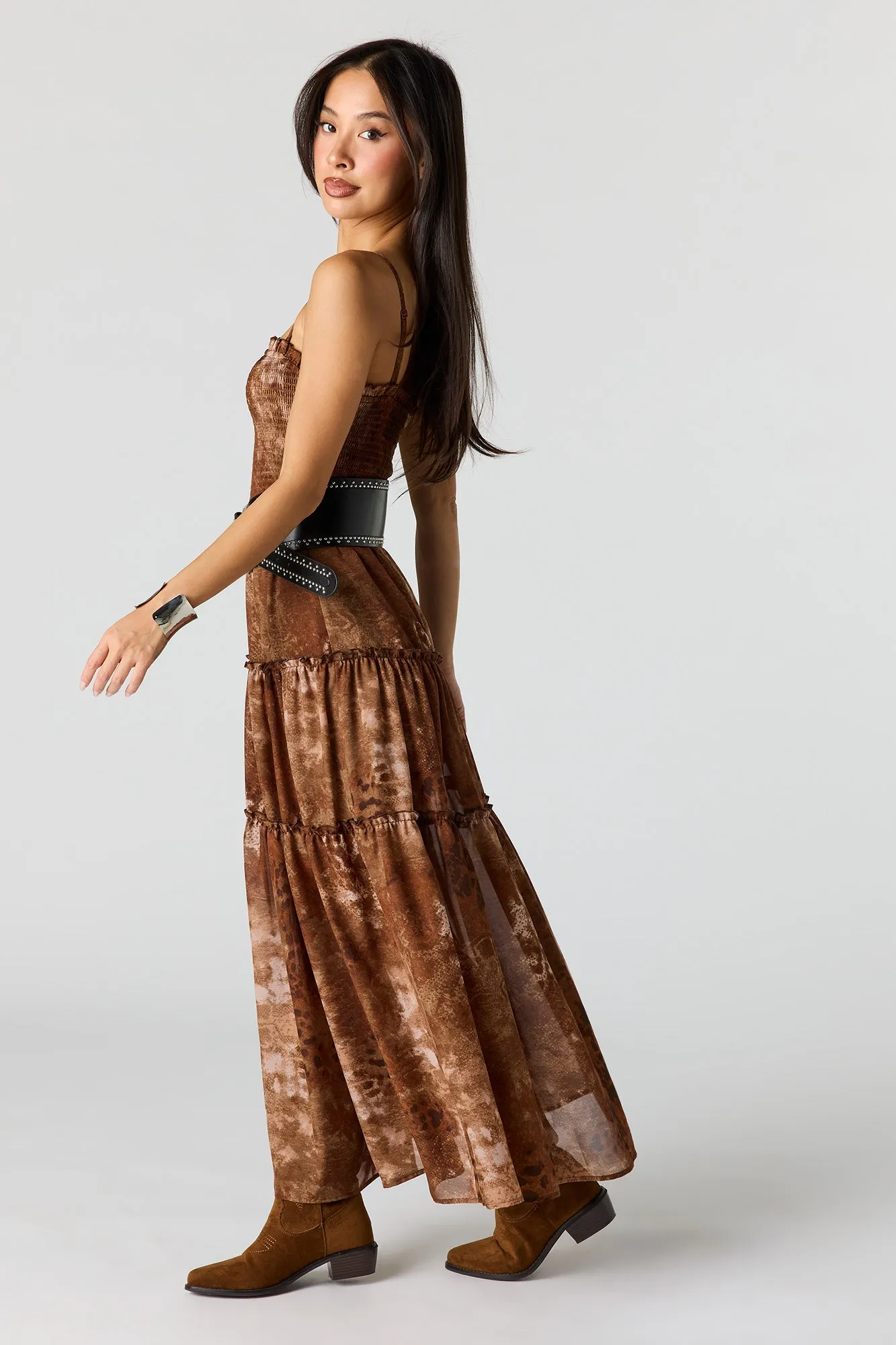 Chiffon Smocked Tiered Slit Maxi Dress sold by Urban Planet product image thumbnail 2