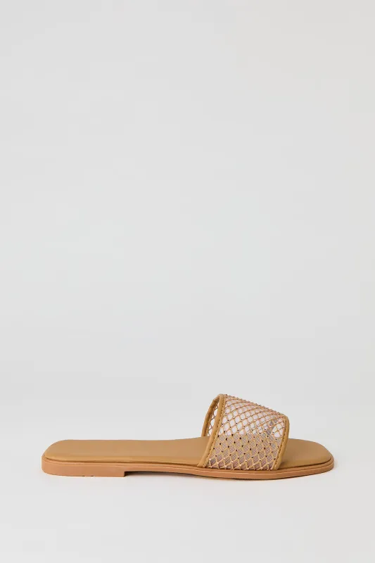 Rhinestone Mesh Band Sandal made by Stitches