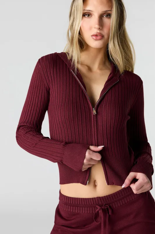 Ribbed Knit Zip-Up Hoodie made by Stitches