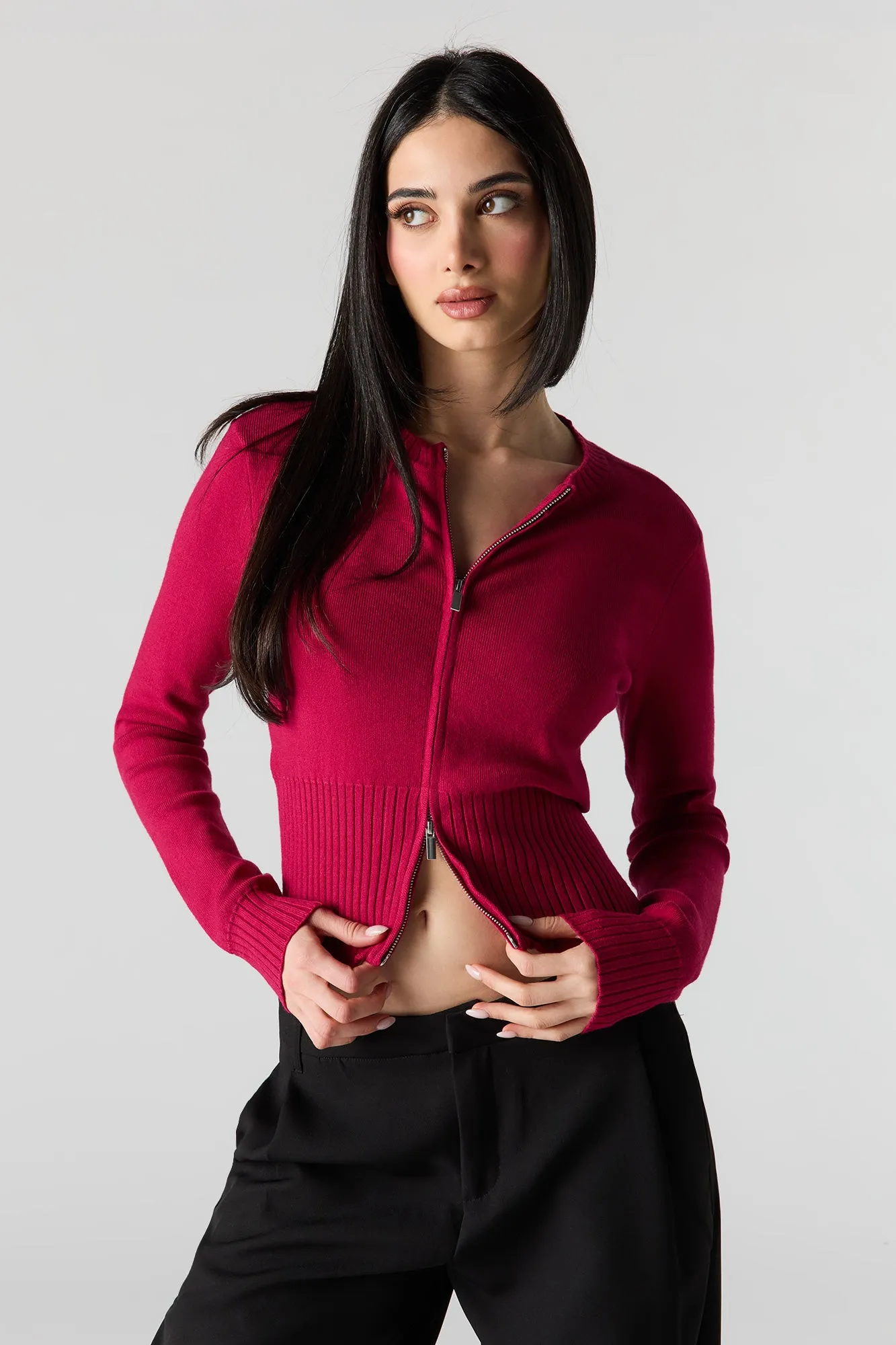 Zip-Up Knit Sweater sold by Urban Planet