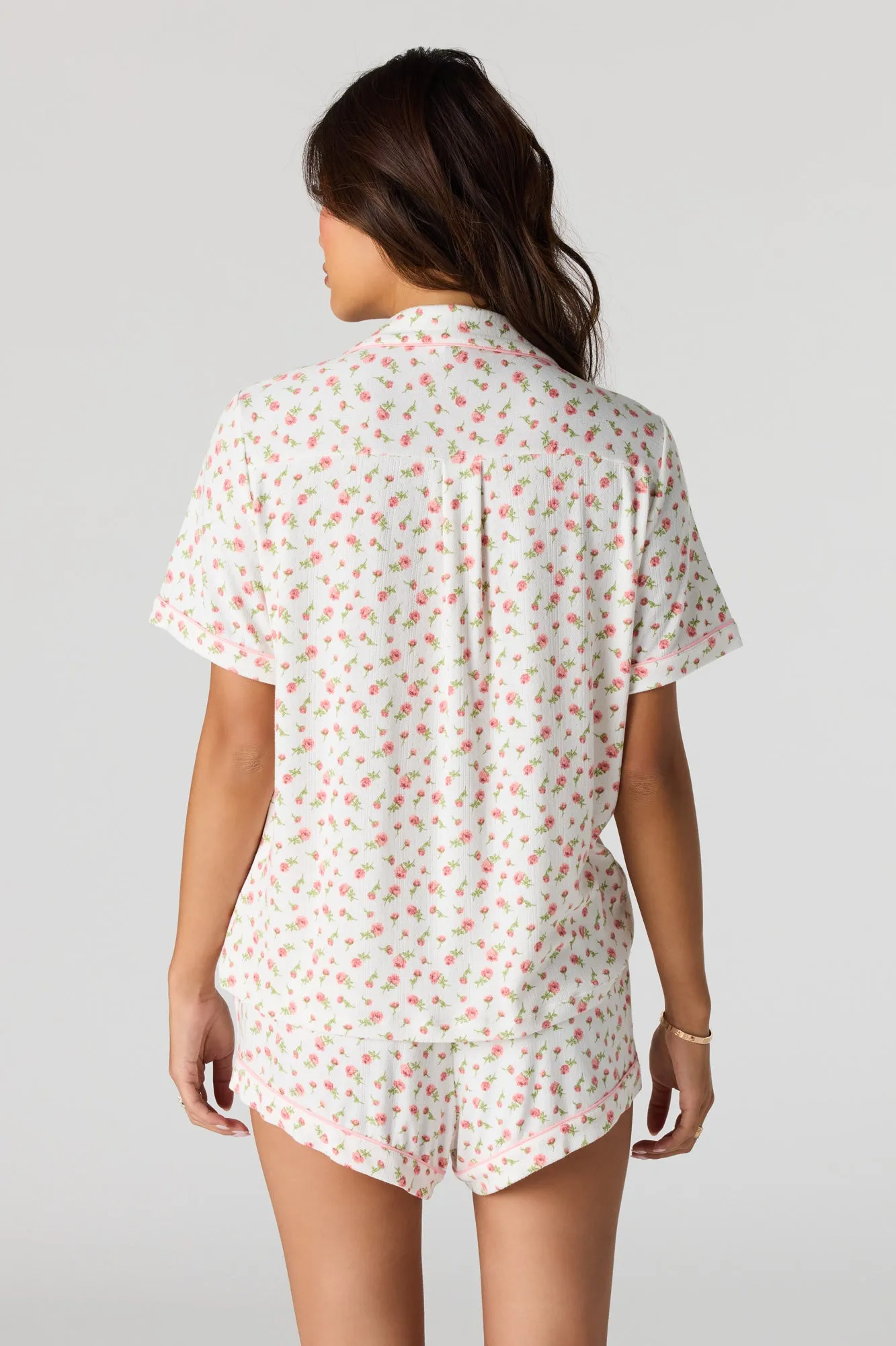 Printed Button-Up Collared Top & Short Pajama Set sold by Urban Planet product image thumbnail 2