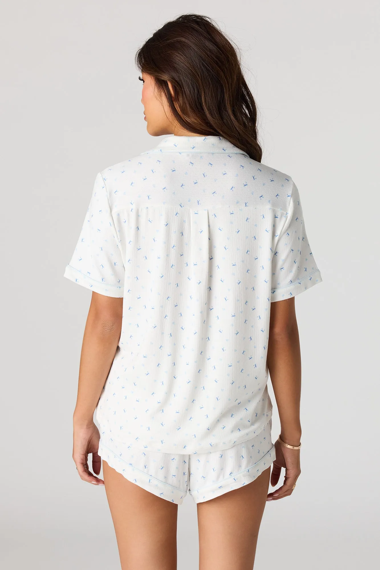 Printed Button-Up Collared Top & Short Pajama Set sold by Urban Planet product image thumbnail 5