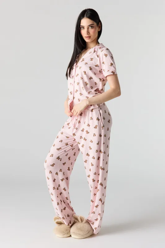 Button-Up Collared Top & Pajama Pant & Short Set (3 Pieces) made by Urban Planet