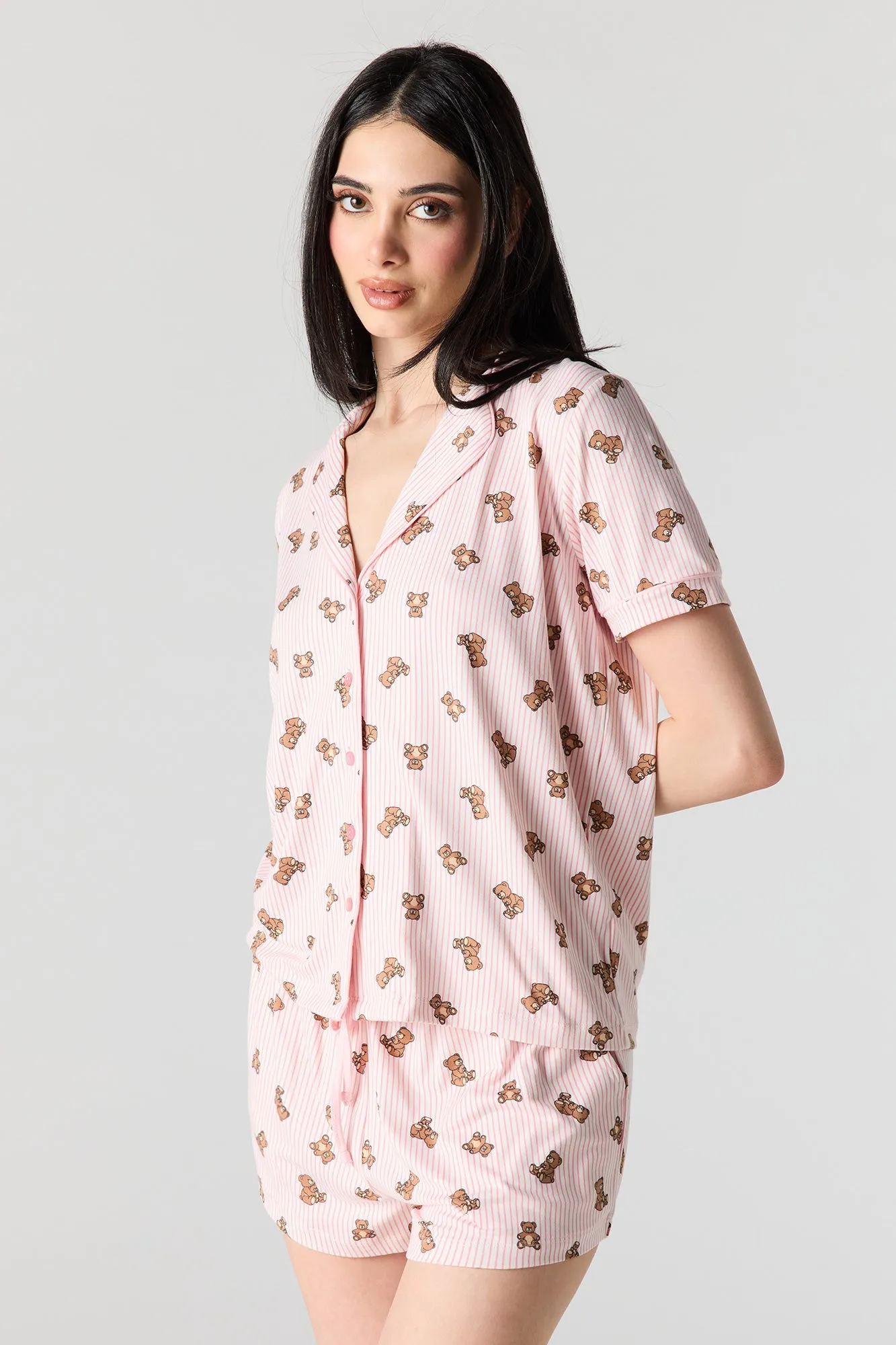 Button-Up Collared Top & Pajama Pant & Short Set (3 Pieces) sold by Urban Planet product image thumbnail 2